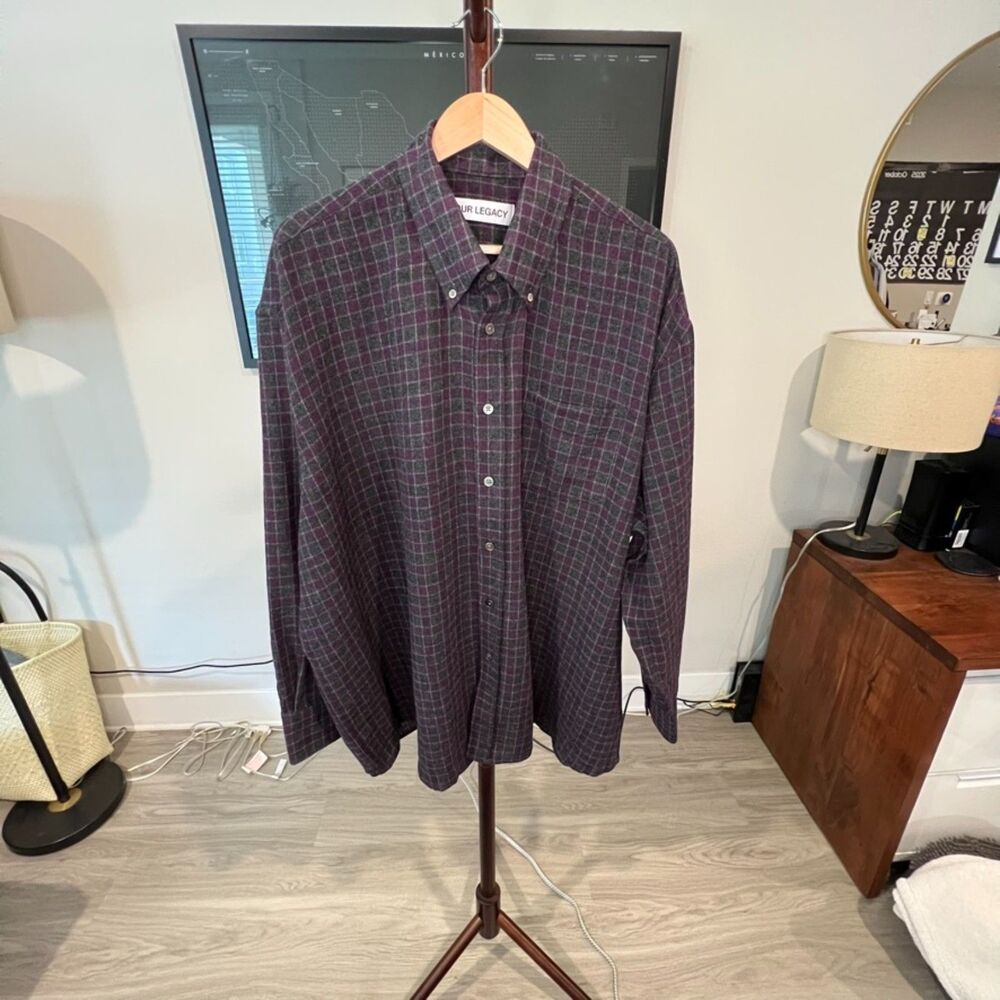 Our Legacy - LS Borrowed BD Shirt  (M4242BSCR) Size 52 NWT - Purple, Grey